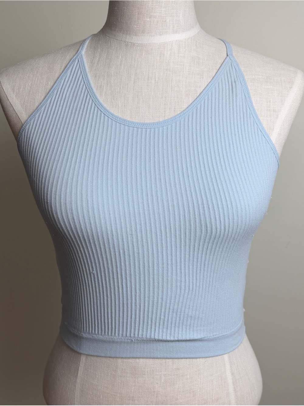 BKE Baby Blue Ribbed Cropped Tank